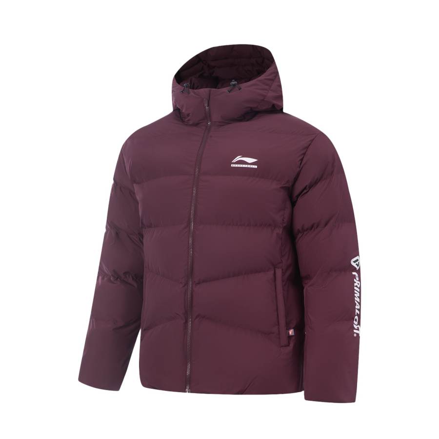 Li-Ning Li Ning CBA Collection Puffer Jackets Men's Burgundy Purple Hooded Non Detachable Moderate Other