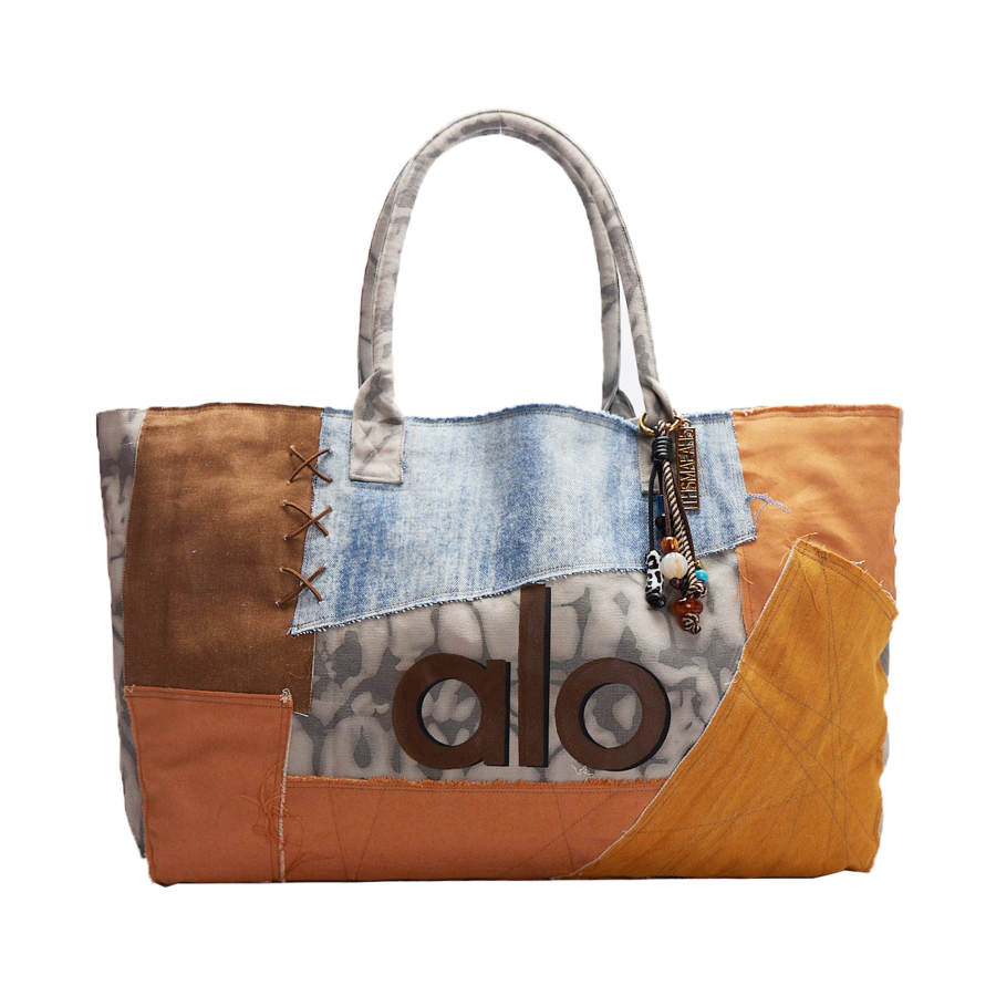Alo Yoga Cotton Tote Handbag Large Women's Yellow Gray