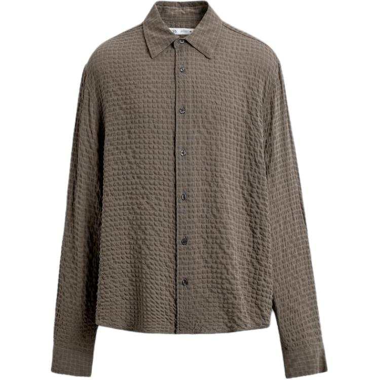 ZARA Shirts Men's Dark Brown Yellow Lapel Moderate