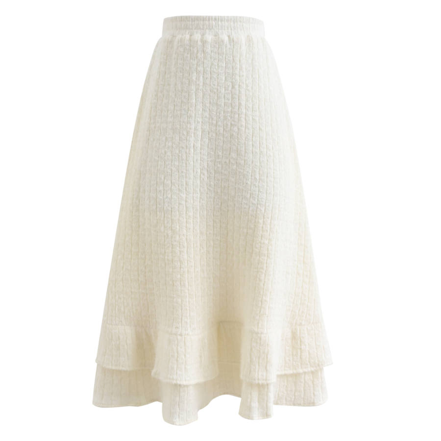 SNBL Casual Long Skirts Women's White Thickened And Fleece Lined Mid Length