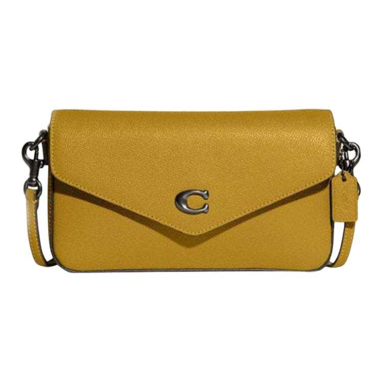 COACH Wyn Grain Leather Crossbody Bag, Shoulder Bag Small Women's Linen Yellow