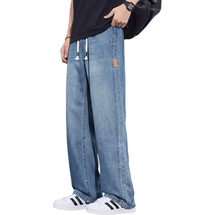 Tonlion Jeans Unisex Denim Blue Thin Straight Fit Pants