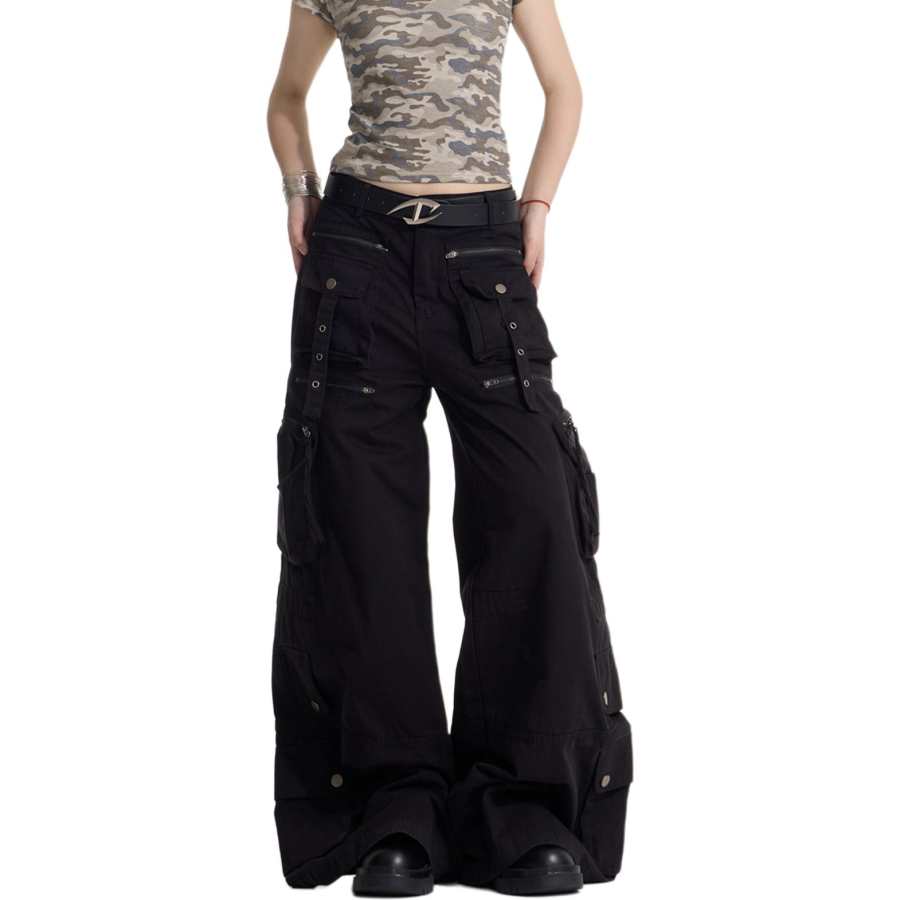 NEVER RULE Casual Pants Unisex Black Moderate Wide Leg Pants