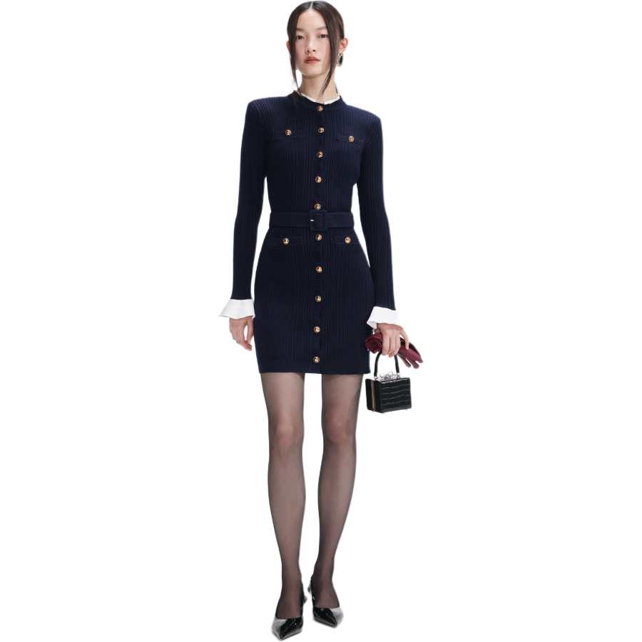 Self-portrait Self-portrait ribbed button-front dress