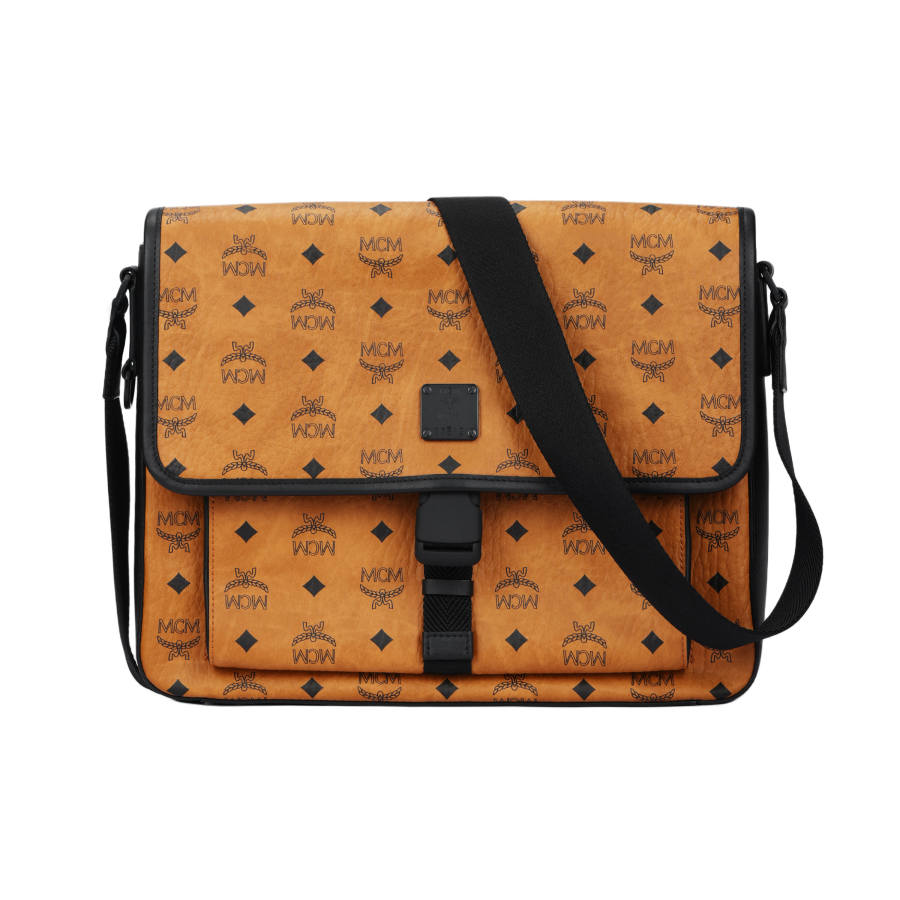 MCM Klassik Visetos Cow Leather Messenger Bag, Shoulder Bag, Crossbody Bag Medium Men's Brown Cognac & Black