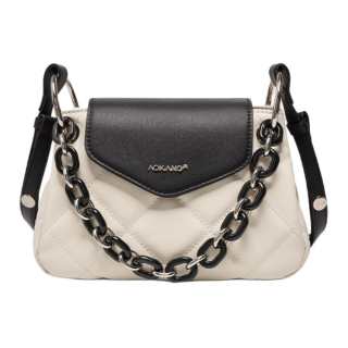 AOKANG Cow Leather Crossbody Bag, Handbag Regular Medium Size Women's White & Black
