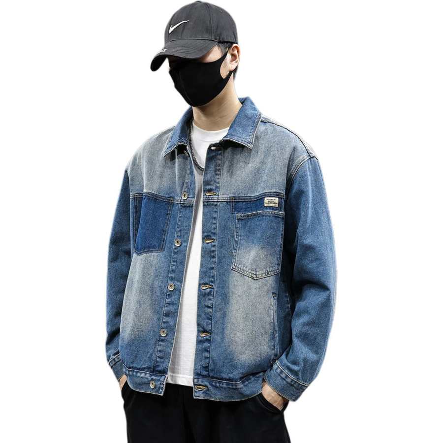Tonlion Shirts Unisex Medium Blue Lapel Moderate Denim