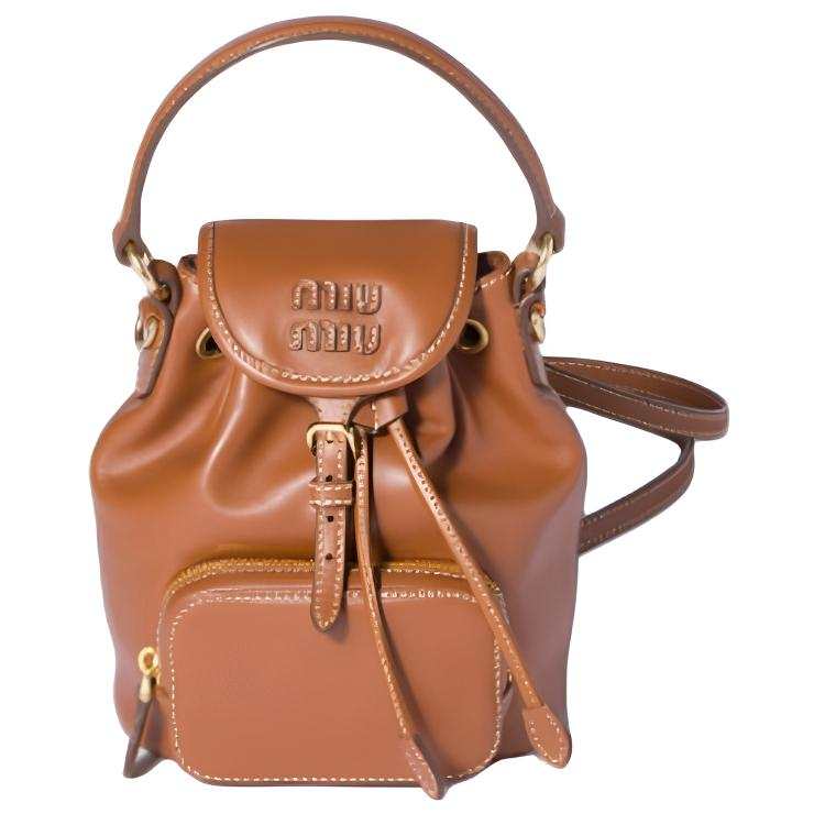 MIU MIU Cow Leather Backpack Mini Women's Cognac