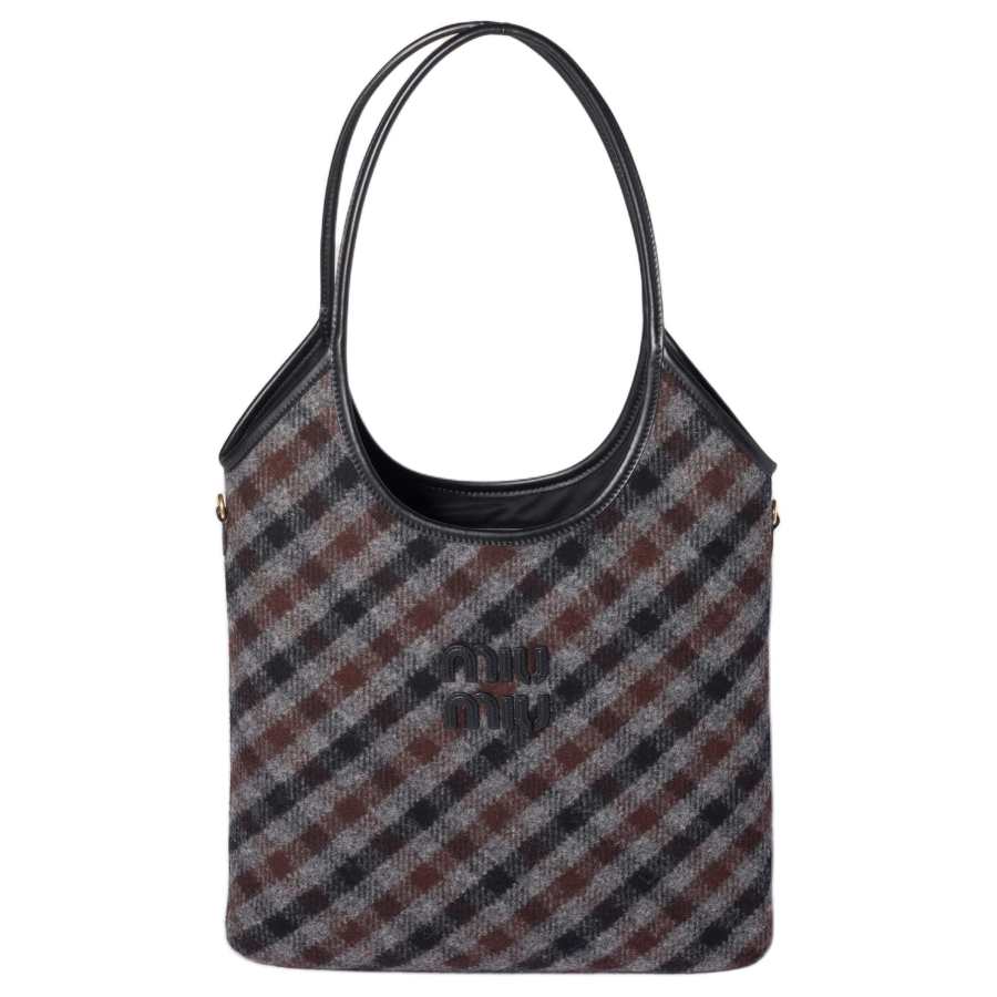 MIU MIU Ivy Blended Material Shoulder Bag Women's Slate Gray & Cocoa Brown