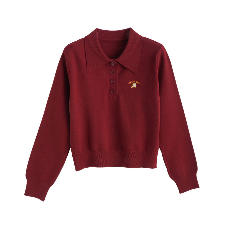 Tonlion Knitwear Women's Dark Burgundy Lapel Moderate Set