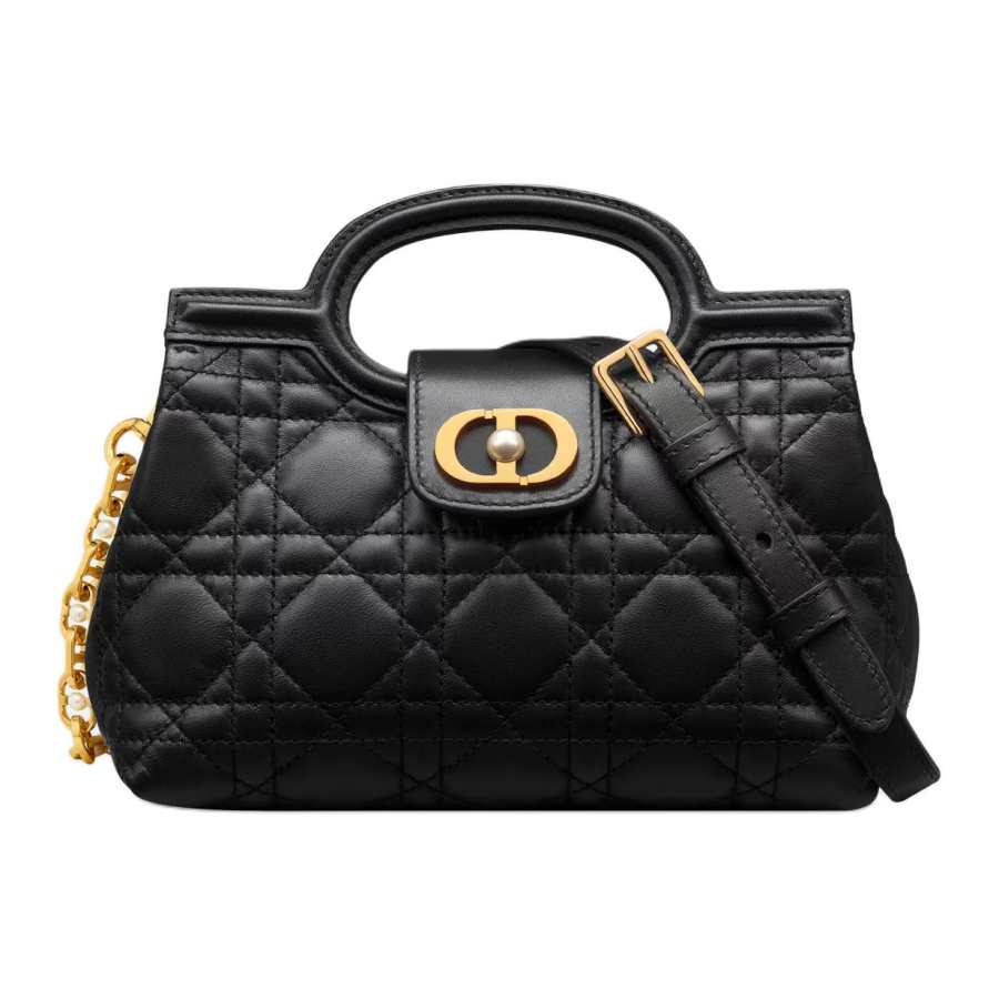 DIOR Jolie Wicker Pattern Sheepskin Crossbody Handbag Mini Women's Black