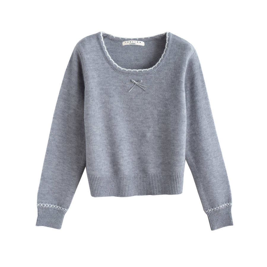 Tonlion Knitwear Women's Light Heather Gray Crew Neck Moderate Base Layer