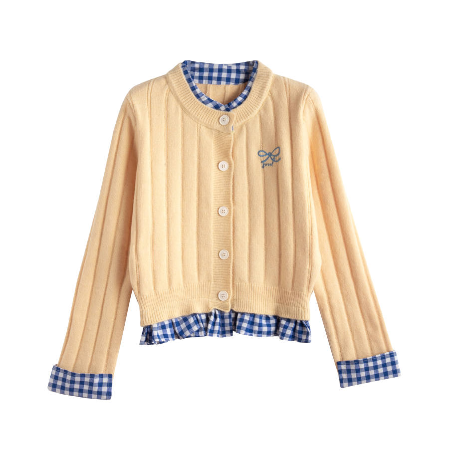 Tonlion Knitwear Women's Custard Crew Neck Moderate Cardigan