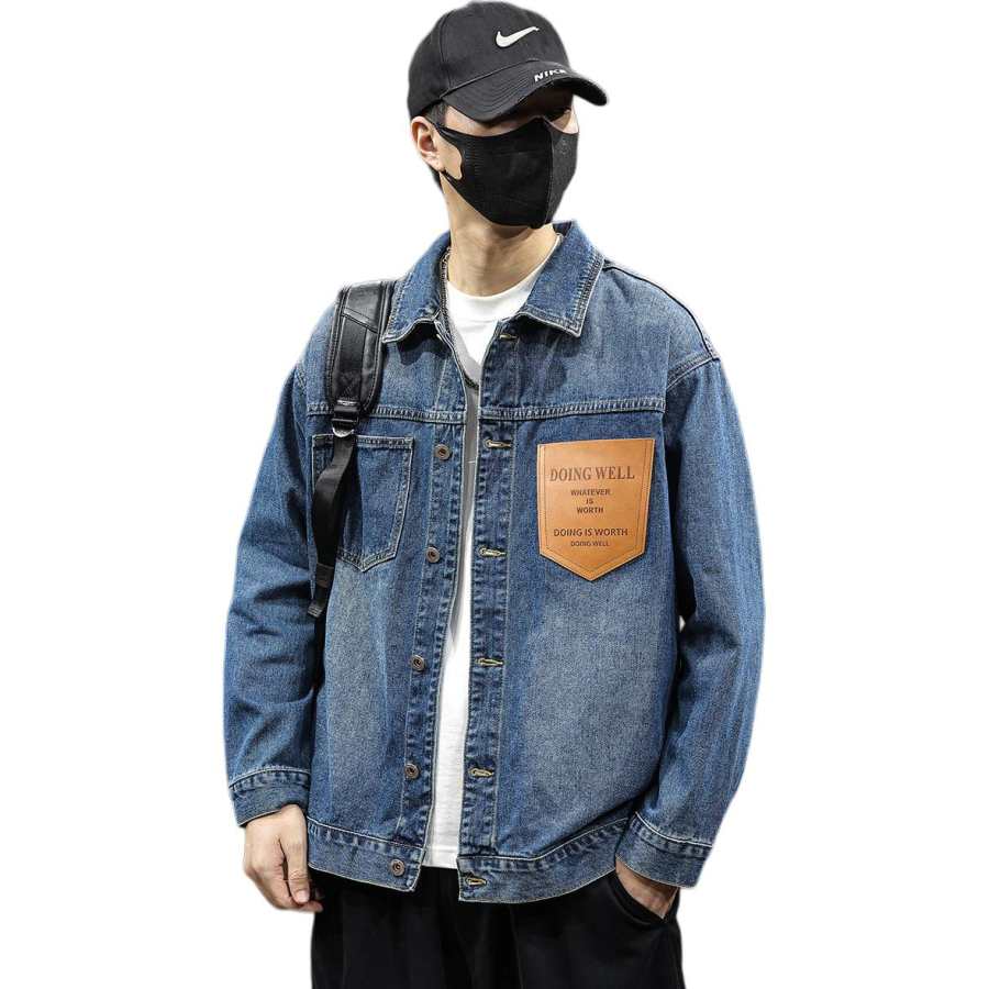 Tonlion Shirts Unisex Vintage Blue Lapel Moderate Denim