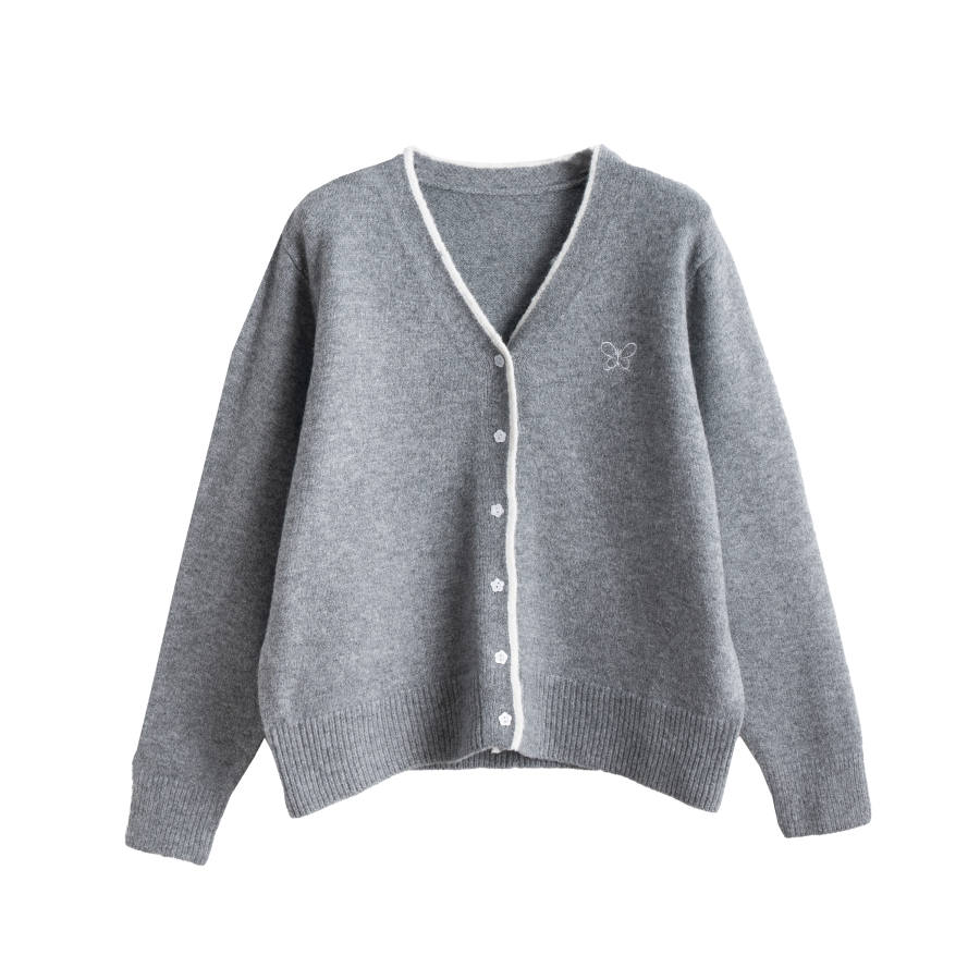 Tonlion Knitwear Women's Medium Heather Gray V Neck Moderate Cardigan