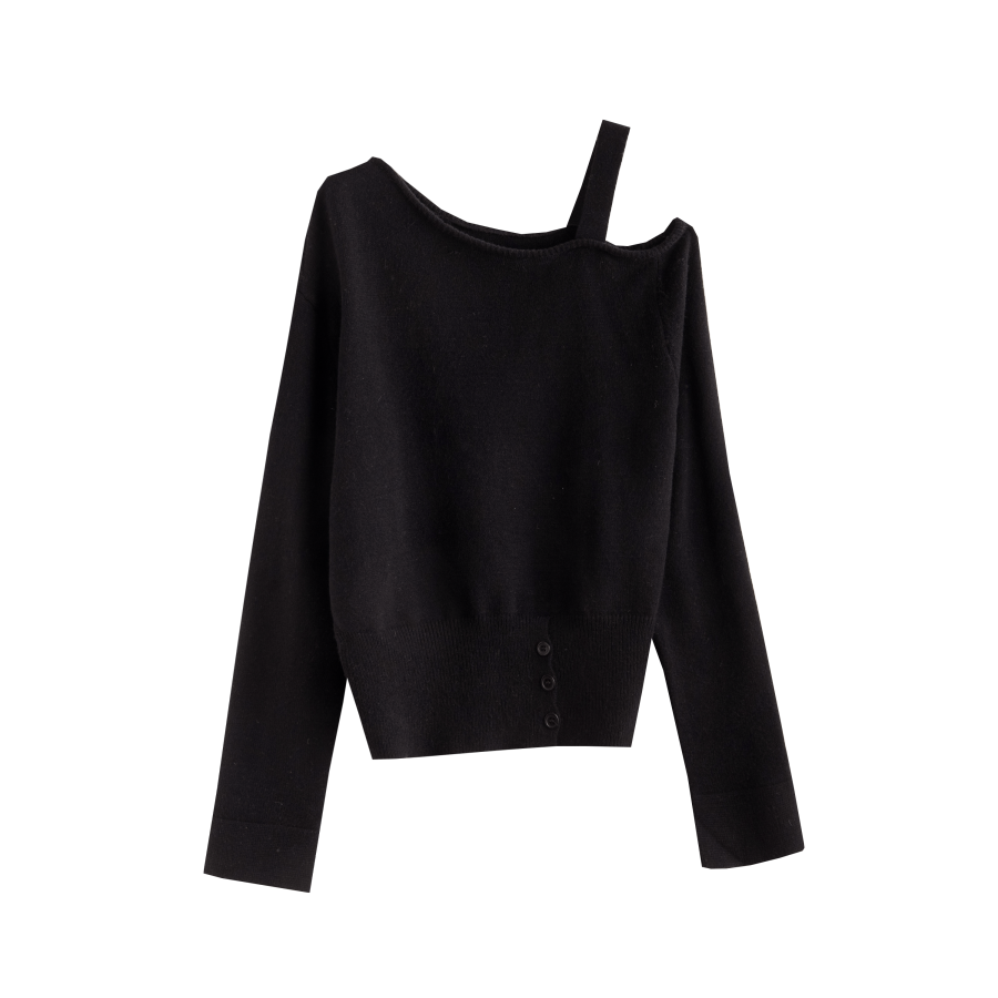 Tonlion Knitwear Women's Black Asymmetrical Collar Moderate Base Layer