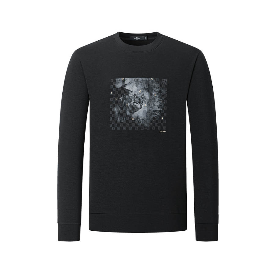 SEPTWOLVES SEPTWOLVES Sweatshirts Men's Black Crew Neck Moderate Regular