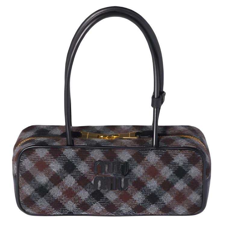 MIU MIU Beau Fabric Handbag Women's Slate Gray & Cocoa Brown