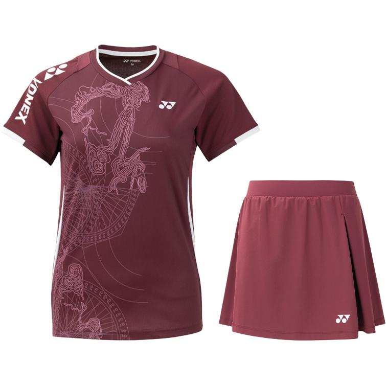 YONEX Casual Suits Women's Clothing Sets Dark Brown Top+Dark Umber Bottom V Neck Moderate Short