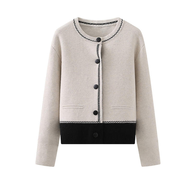 Tonlion Sweaters Women's White Tone Crew Neck Moderate Cardigan