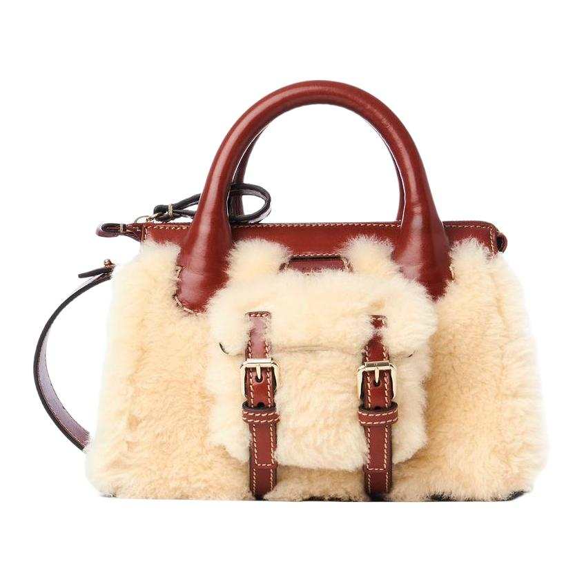 Chloé Chloe Edith Calfskin With Shearling Shoulder Bag, Crossbody Bag, Handbag Mini Women's Tan