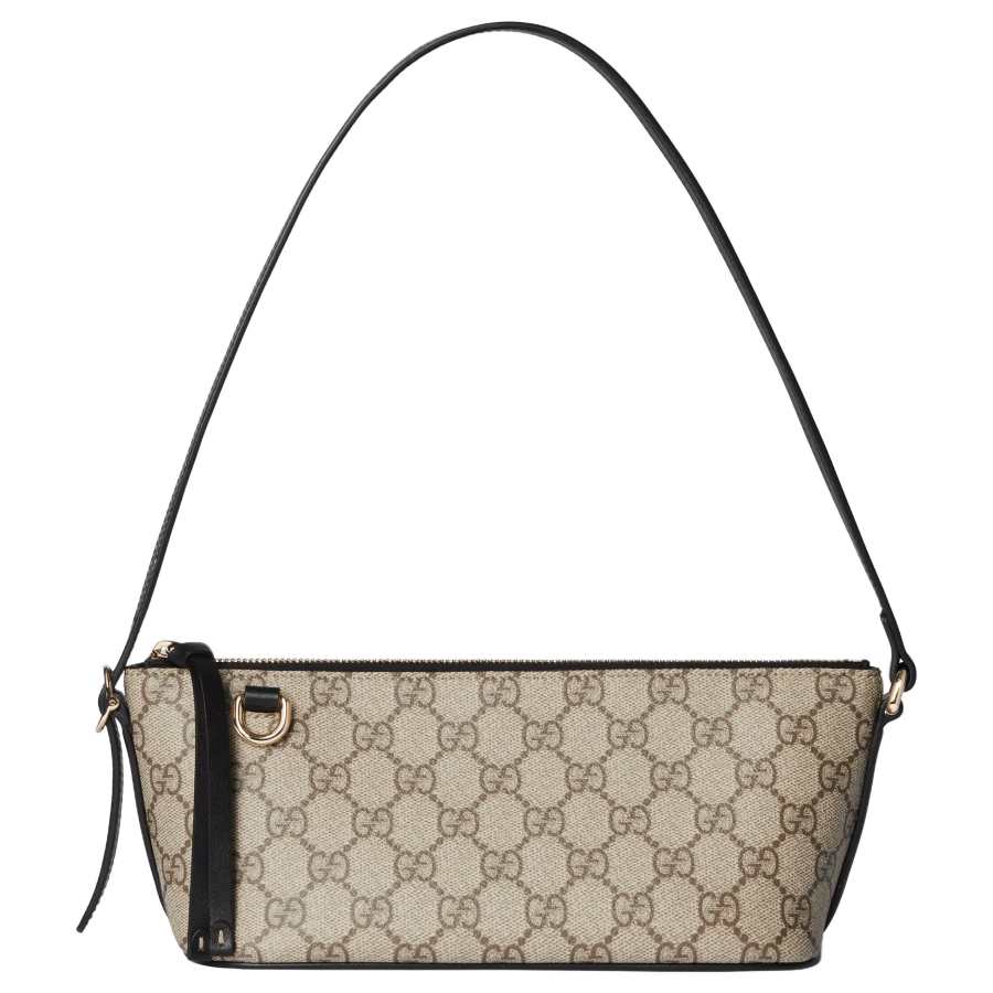GUCCI GG Emblem Fabric Shoulder Bag Small Women's Black & Brown