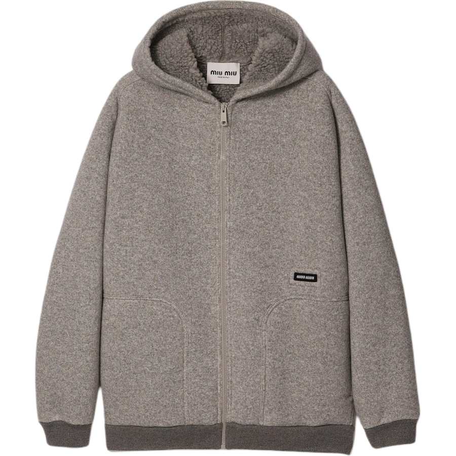 MIU MIU Sweatshirts Women's Marble Gray Hooded Moderate Cardigan