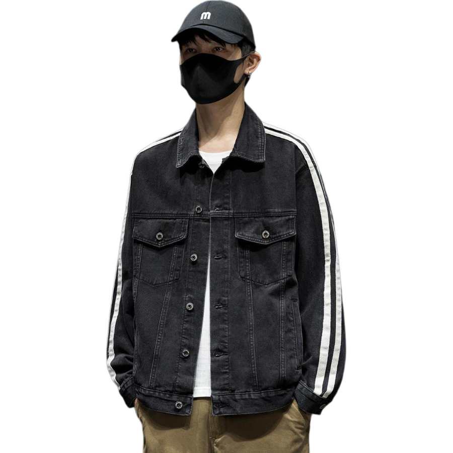 Tonlion Shirts Unisex Black Lapel Moderate Denim