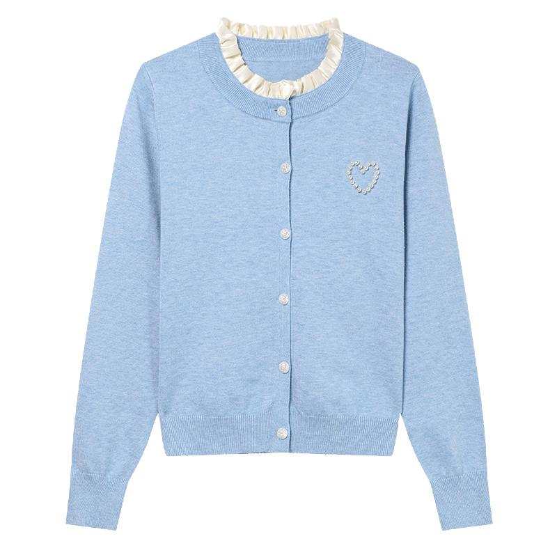 Tonlion Sweaters Women's Light Blue Crew Neck Moderate Cardigan