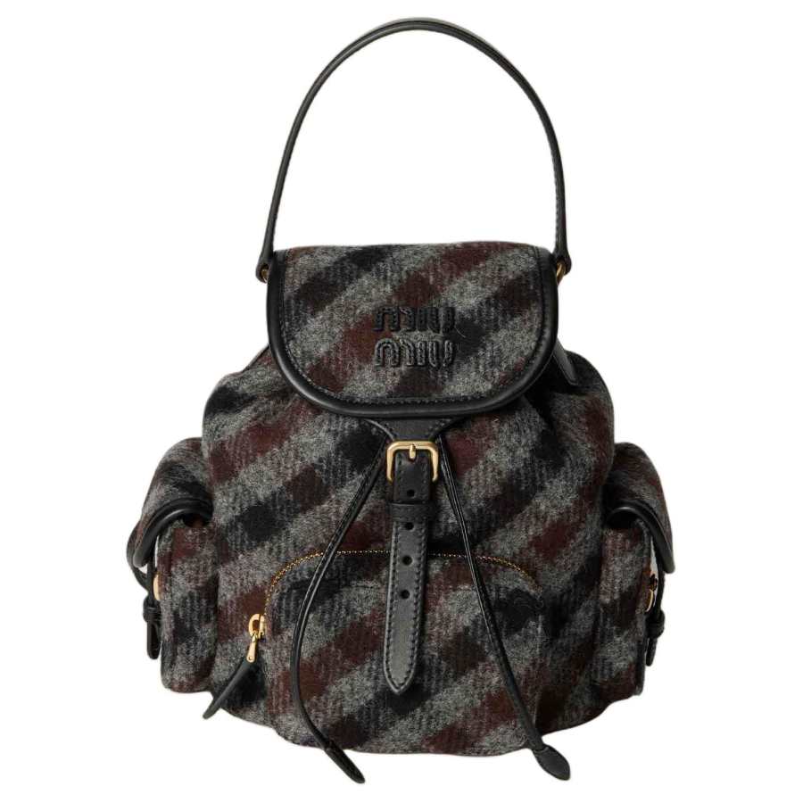 MIU MIU Blended Material Backpack Unisex Slate Gray & Cocoa Brown