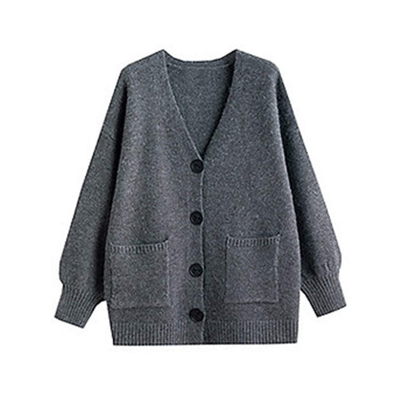 Tonlion Sweaters Women's Dark Heather Gray V Neck Moderate Cardigan