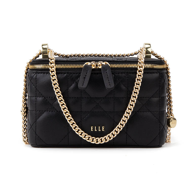 ELLE Cow Leather Box Bag, Shoulder Bag Regular Women's Black/White