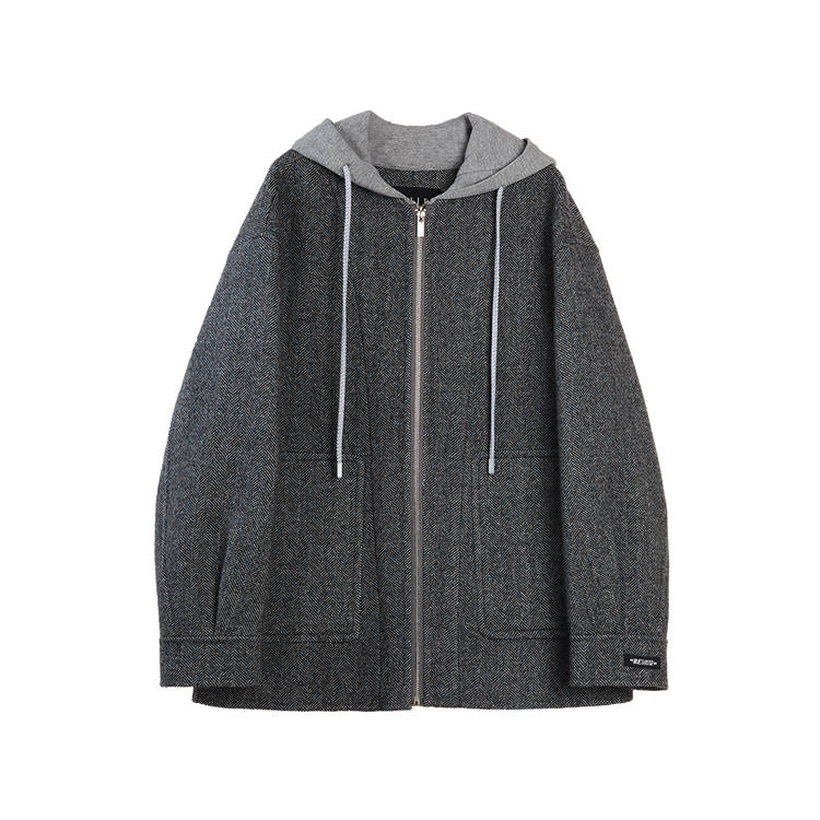 ELLE Coats Women's Medium Gray Hooded Moderate Straight Fit