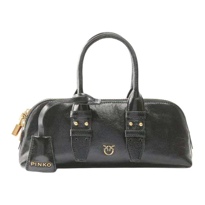 PINKO Cow Leather Bowling Bag, Shoulder Bag, Handbag Small Women's Black