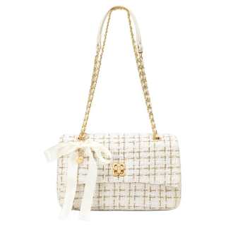 JUST STAR Tweed Crossbody Bag, Shoulder Bag Women's White Black