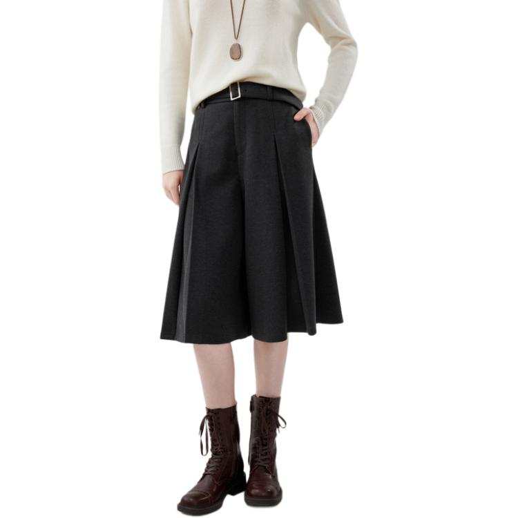 ELLE Casual Pants Women's Dark Gray Thickened Wide Leg Pants