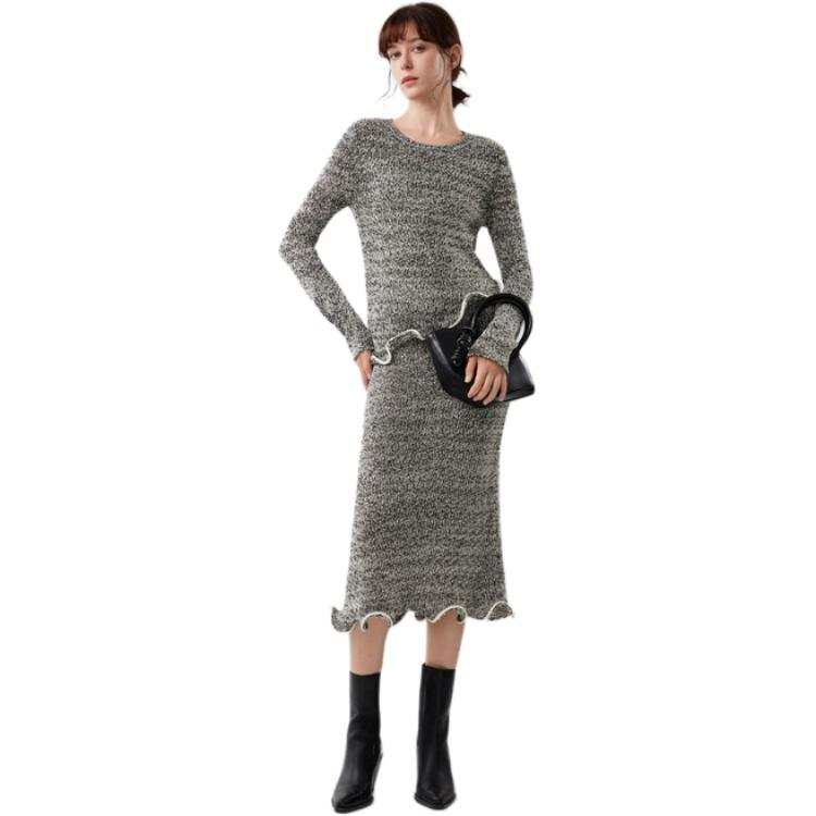 ELLE Knitwear Women's Medium Gray Crew Neck Moderate