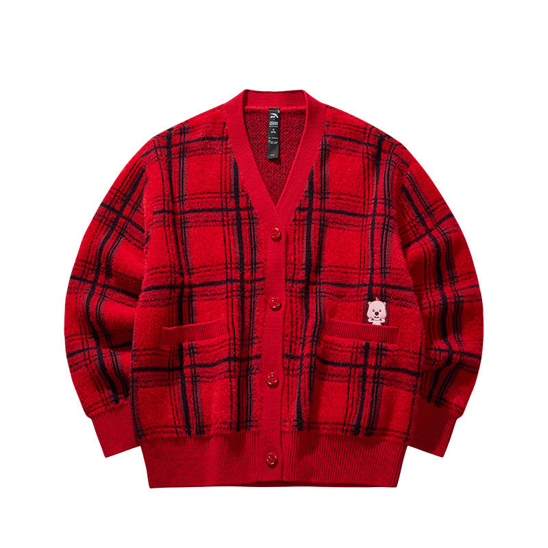 ANTA Knitwear Women's Maple Leaf Red/Dusk Blue 1 V Neck Moderate
