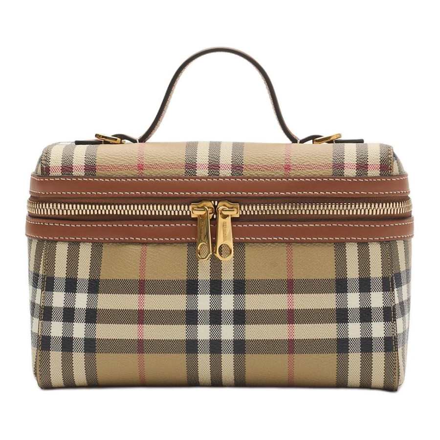 Burberry Vanity Polyurethane Makeup Bag Regular Women's Beige & Stone Pine & Brown