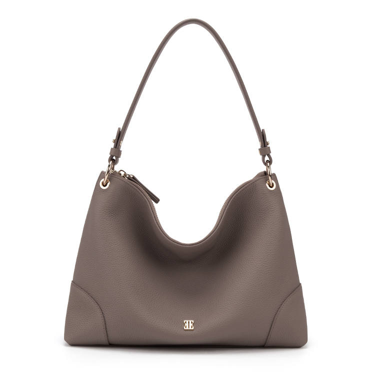 ELLE Top Grain Cow Leather Tote Bag, Shoulder Bag Large Women's Black/Gray/Cloud Dancer
