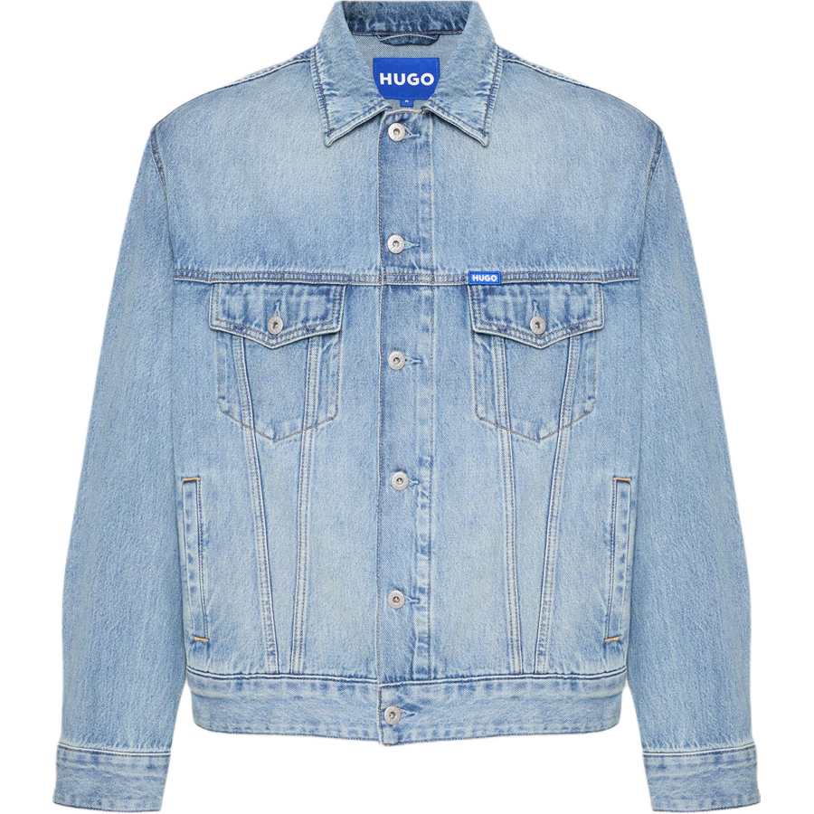 HUGO BOSS Denim Jackets Men's Blue Lapel Moderate Straight Fit