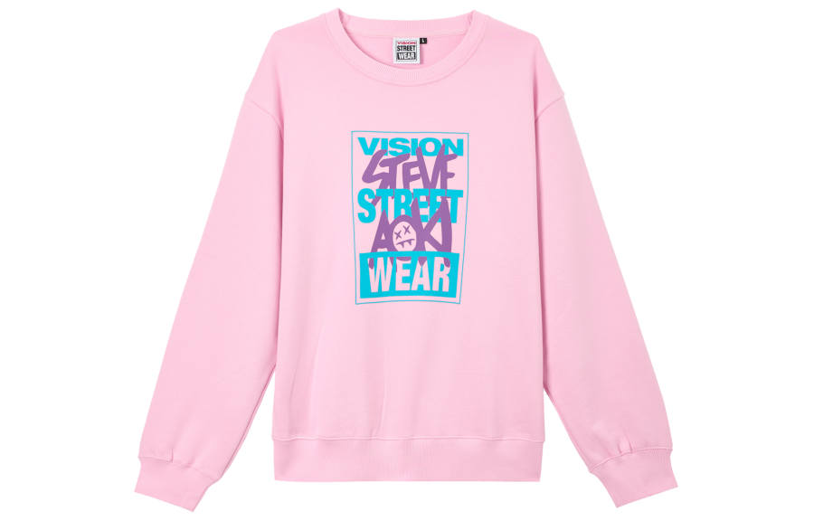 Vision Street Wear Sweatshirts Unisex Light Pink Crew Neck Moderate Regular