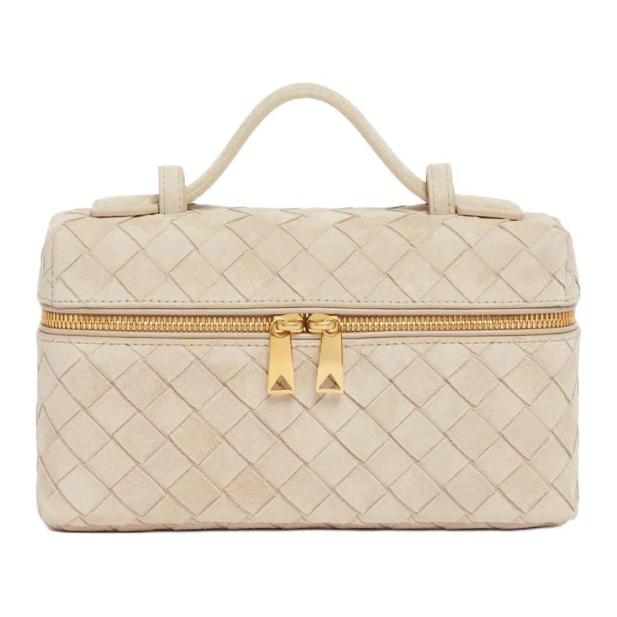 Bottega Veneta Intrecciato Suede Crossbody Handbag Women's Beige