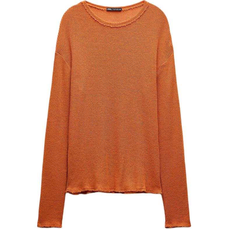 ZARA Knitwear Women's Reddish Umber Crew Neck Moderate