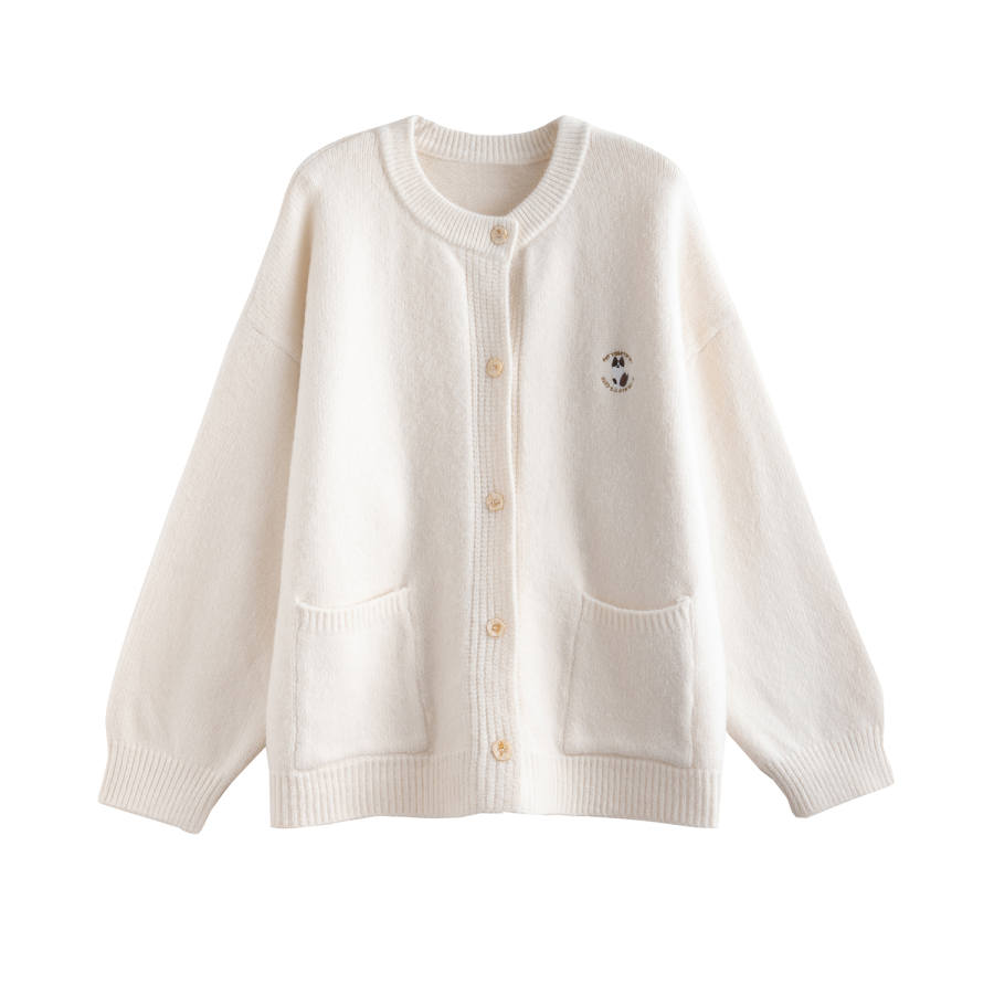 Tonlion Sweaters Women's Milk White Crew Neck Moderate Cardigan