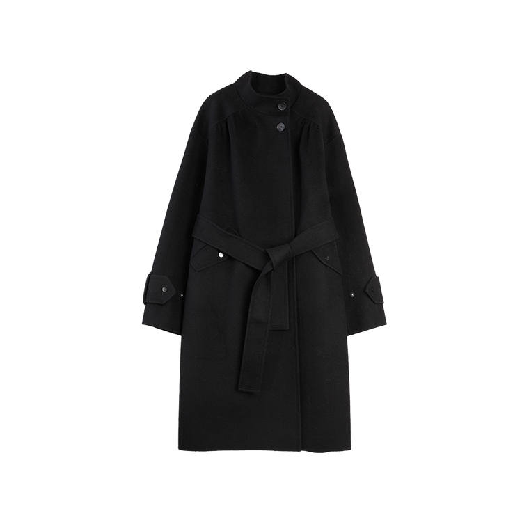 ELLE Coats Women's Black Stand Collar Thickened Straight Fit