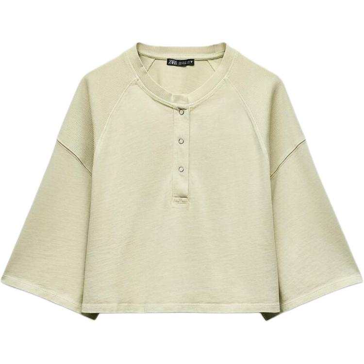 ZARA T Shirts Women's Light Green Crew Neck Moderate