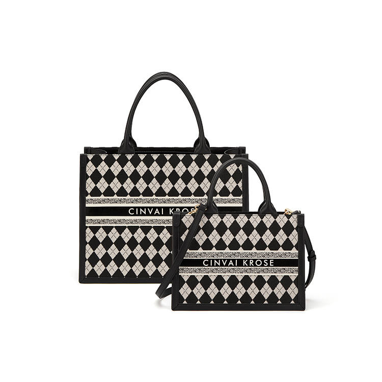 CinvaiKrose Canvas With Synthetic Leather Shoulder Bag, Crossbody Bag Small Women's Chessboard Black Plaid