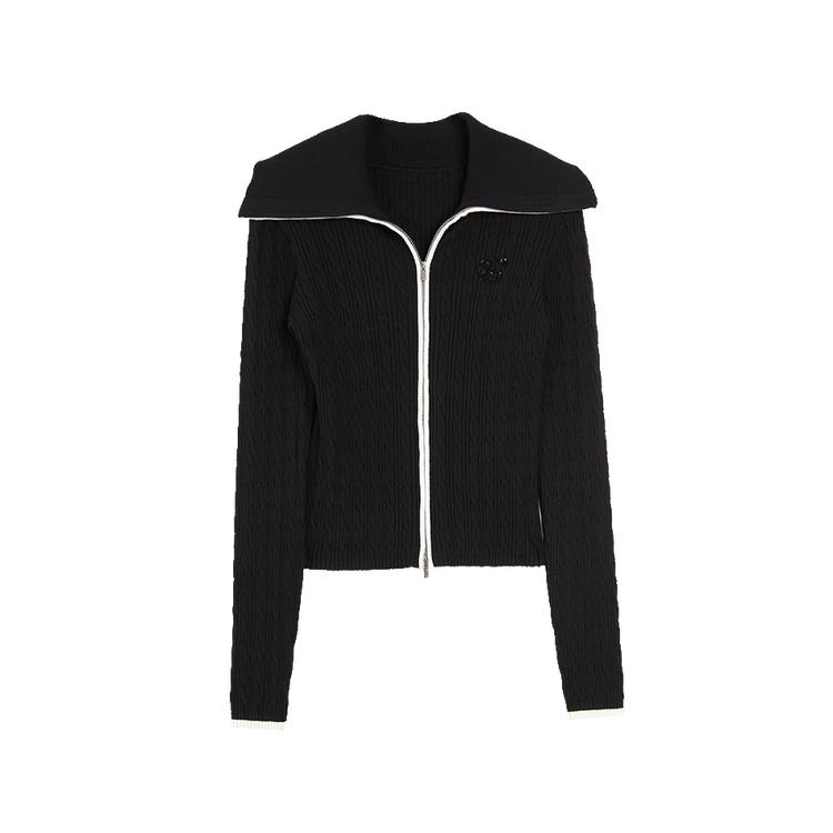 ELLE Knitwear Women's Black Lapel Moderate Cardigan