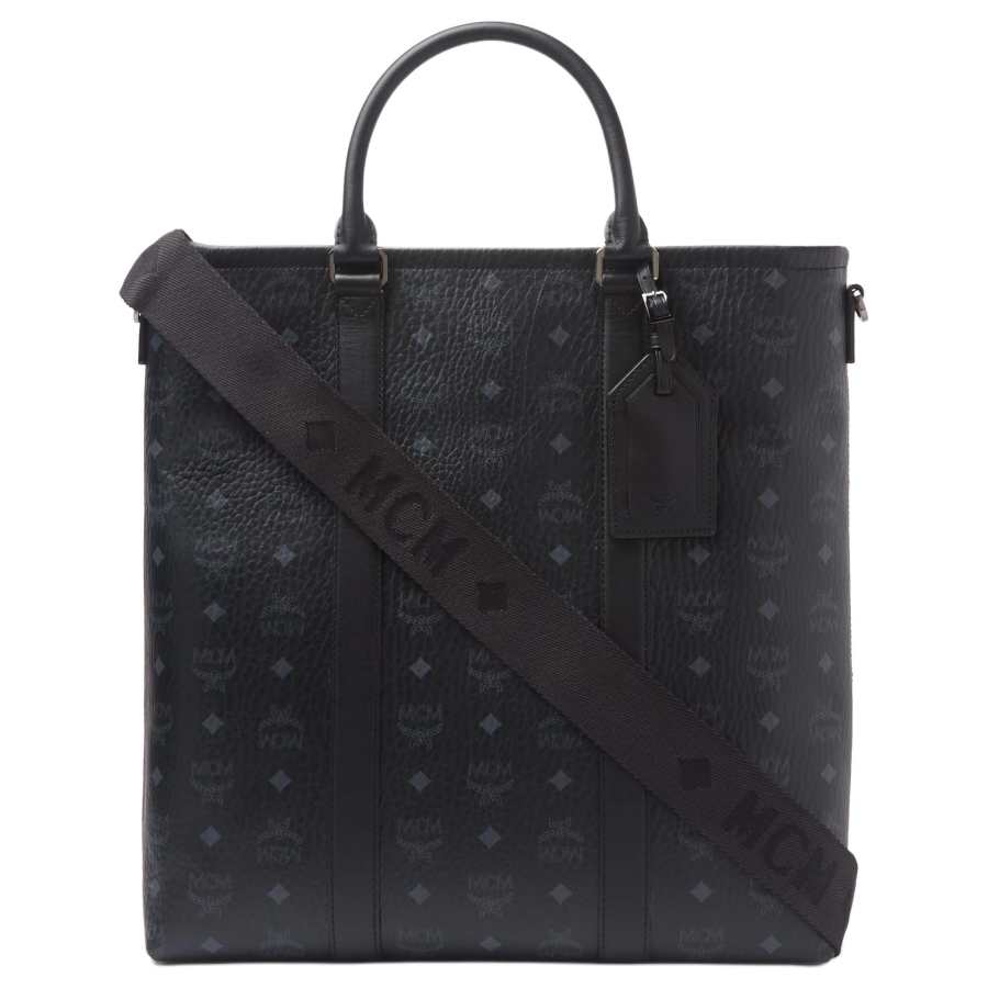 MCM Aren Visetos Canvas, Textile, Artificial Leather Tote Handbag Large Women's Black